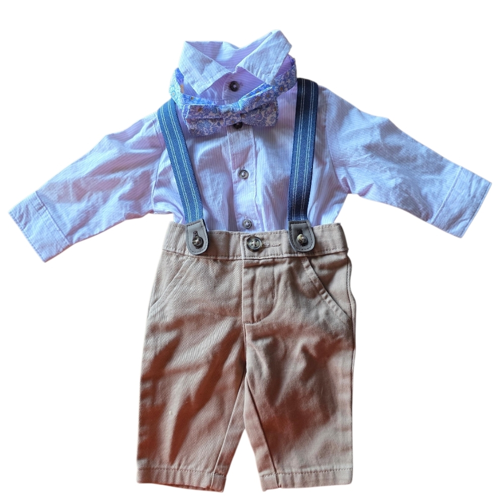 Carter’s Newborn Easter Outfit Suspender Pants Bow Tie Dress Outfit NWOT